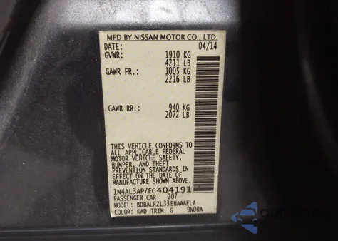 2014 Nissan Altima 2.5 S z USA, uszkodzony, nr VIN 1N4AL3AP7EC404191